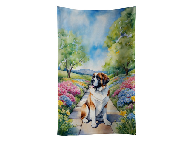 Saint Bernard Spring Path Kitchen Towel Dish Cloths Guest Hand Towel Decorative Bathroom Towel for Face,Tea, Dishcloth, Kitchen and Bath