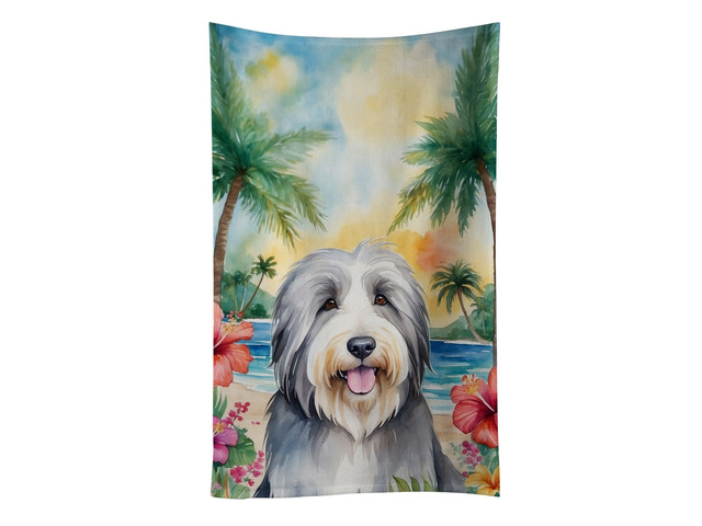 Bearded Collie Luau Kitchen Towel Dish Cloths Guest Hand Towel Decorative Bathroom Towel for Face,Tea, Dishcloth, Kitchen and Bath