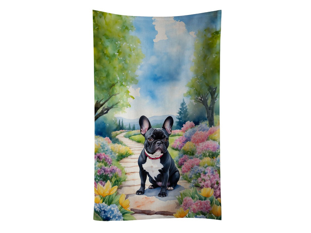 French Bulldog Spring Path Kitchen Towel Dish Cloths Guest Hand Towel Decorative Bathroom Towel for Face,Tea, Dishcloth, Kitchen and Bath
