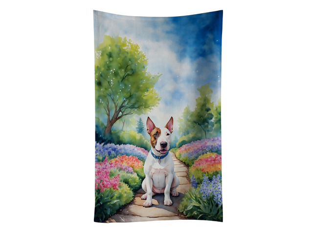 NEW English Bull Terrier Spring Path Kitchen Towel Dish Cloths Guest Hand Towel Decorative Bathroom Towel for Face,Tea, Dishcloth, Kitchen and Bath