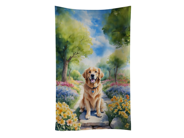 Golden Retriever Spring Path Kitchen Towel Dish Cloths Guest Hand Towel Decorative Bathroom Towel for Face,Tea, Dishcloth, Kitchen and Bath