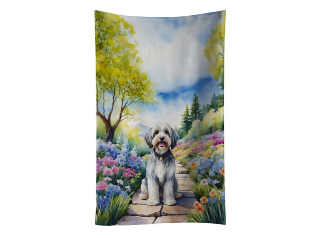Tibetan Terrier Spring Path Kitchen Towel Dish Cloths Guest Hand Towel Decorative Bathroom Towel for Face,Tea, Dishcloth, Kitchen and Bath