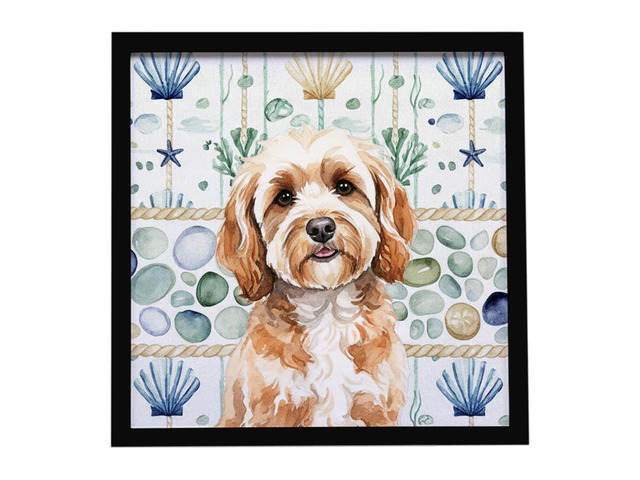 Cavapoo Coastal Sea Glass Framed Metal Print Bathroom, Kitchen, Office, Home Decor Wall Art Ready to Hang, Square, 8X8