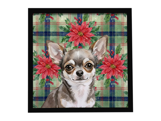 Chihuahua Christmas PoinsettIas Framed Metal Print Bathroom, Kitchen, Office, Home Decor Wall Art Ready to Hang, Square, 8X8