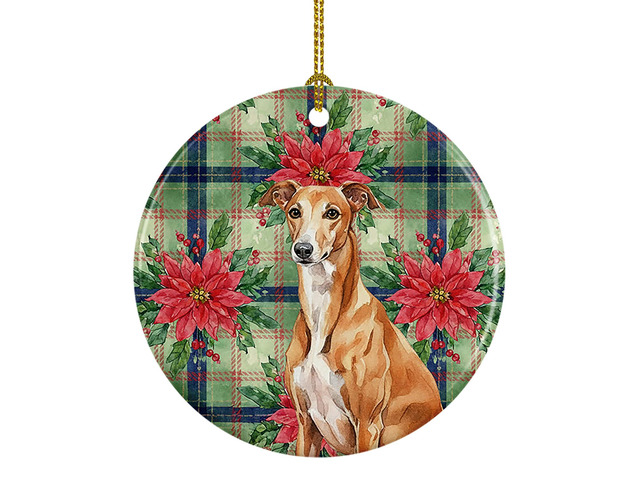 Red Greyhound Christmas PoinsettIas Ceramic Ornament Christmas Tree Hanging Decorations for Home Christmas Holiday, Party, Gift, 3 in, Multicolor