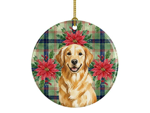 Golden Retriever Christmas PoinsettIas Ceramic Ornament Christmas Tree Hanging Decorations for Home Christmas Holiday, Party, Gift, 3 in, Multicolor
