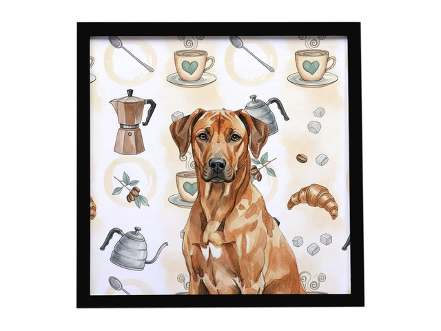 Rhodesian Ridgeback Coffee Bar Framed Metal Print Bathroom, Kitchen, Office, Home Decor Wall Art Ready to Hang, Square, 8X8