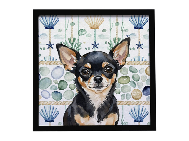 Black and Tan Chihuahua Coastal Sea Glass Framed Metal Print Bathroom, Kitchen, Office, Home Decor Wall Art Ready to Hang, Square, 8X8