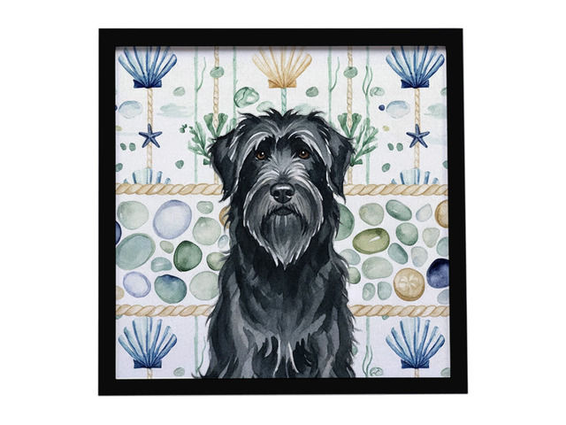 Black Briard Coastal Sea Glass Framed Metal Print Bathroom, Kitchen, Office, Home Decor Wall Art Ready to Hang, Square, 8X8