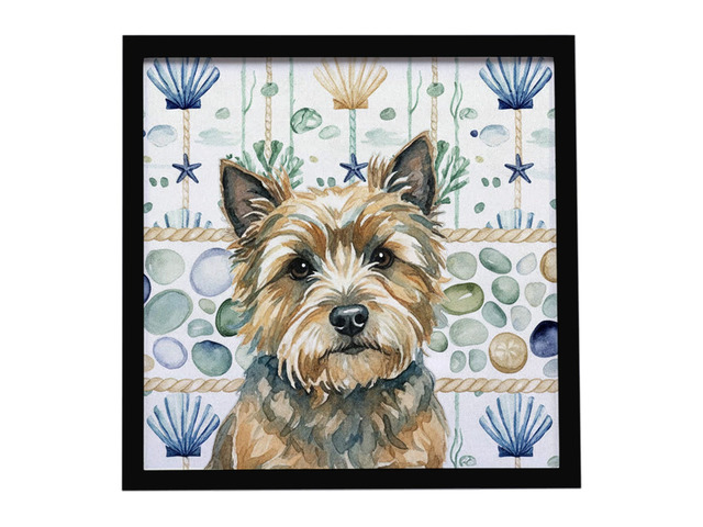 Cairn Terrier Coastal Sea Glass Framed Metal Print Bathroom, Kitchen, Office, Home Decor Wall Art Ready to Hang, Square, 8X8