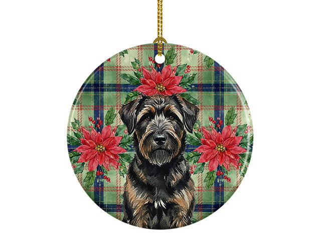 Brindle Bouvier des Flandres Christmas PoinsettIas Ceramic Ornament Christmas Tree Hanging Decorations for Home Christmas Holiday, Party, Gift, 3...