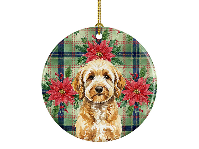 Goldendoodle Christmas PoinsettIas Ceramic Ornament Christmas Tree Hanging Decorations for Home Christmas Holiday, Party, Gift, 3 in, Multicolor