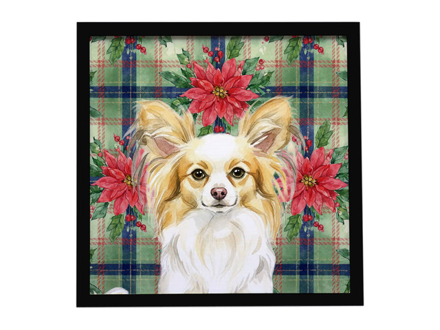 Lemon and White Papillon Christmas PoinsettIas Framed Metal Print Bathroom, Kitchen, Office, Home Decor Wall Art Ready to Hang, Square, 8X8