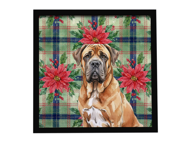 Neapolitan Mastiff Christmas PoinsettIas Framed Metal Print Bathroom, Kitchen, Office, Home Decor Wall Art Ready to Hang, Square, 8X8