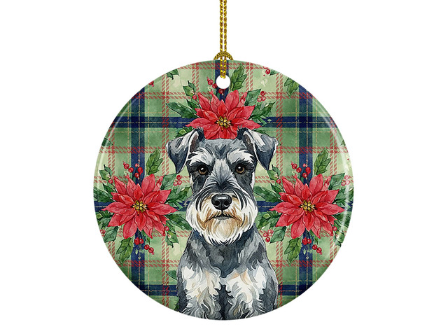Schnauzer Christmas PoinsettIas Ceramic Ornament Christmas Tree Hanging Decorations for Home Christmas Holiday, Party, Gift, 3 in, Multicolor