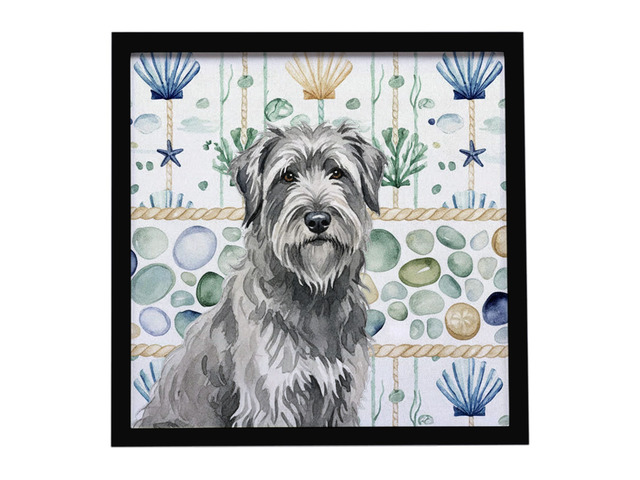Gray Briard Coastal Sea Glass Framed Metal Print Bathroom, Kitchen, Office, Home Decor Wall Art Ready to Hang, Square, 8X8