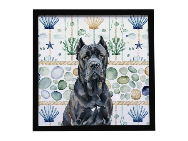 Cane Corso Coastal Sea Glass Framed Metal Print Bathroom, Kitchen, Office, Home Decor Wall Art Ready to Hang, Square, 8X8