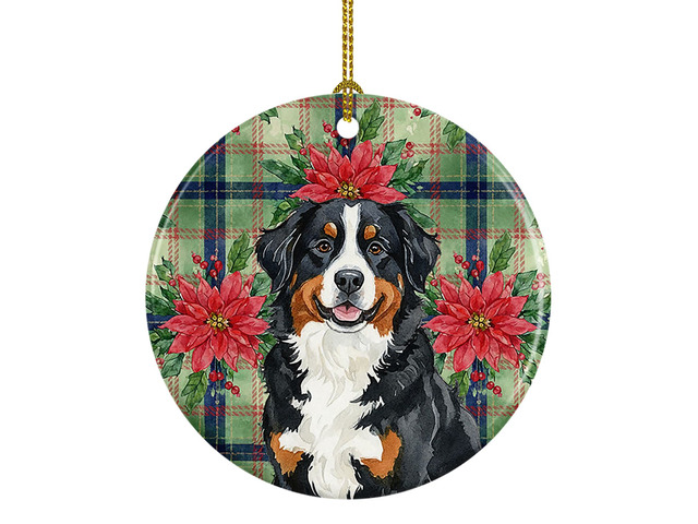 Bernese Mountain Dog Christmas PoinsettIas Ceramic Ornament Christmas Tree Hanging Decorations for Home Christmas Holiday, Party, Gift, 3 in,...