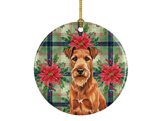 Irish Terrier Christmas PoinsettIas Ceramic Ornament Christmas Tree Hanging Decorations for Home Christmas Holiday, Party, Gift, 3 in, Multicolor
