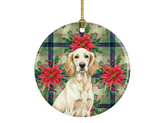 Lemon Belton English Setter Christmas PoinsettIas Ceramic Ornament Christmas Tree Hanging Decorations for Home Christmas Holiday, Party, Gift, 3...