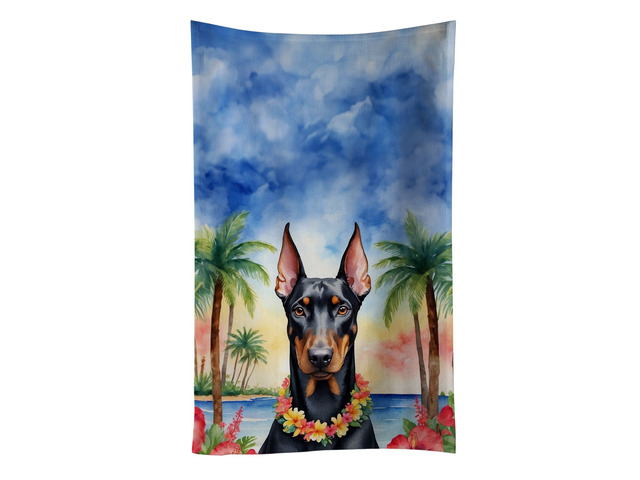 Doberman Pinscher Luau Kitchen Towel Dish Cloths Guest Hand Towel Decorative Bathroom Towel for Face,Tea, Dishcloth, Kitchen and Bath