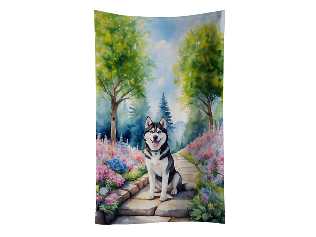 Siberian Husky Spring Path Kitchen Towel Dish Cloths Guest Hand Towel Decorative Bathroom Towel for Face,Tea, Dishcloth, Kitchen and Bath