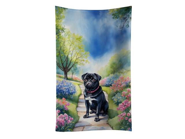 Black Pug Spring Path Kitchen Towel Dish Cloths Guest Hand Towel Decorative Bathroom Towel for Face,Tea, Dishcloth, Kitchen and Bath