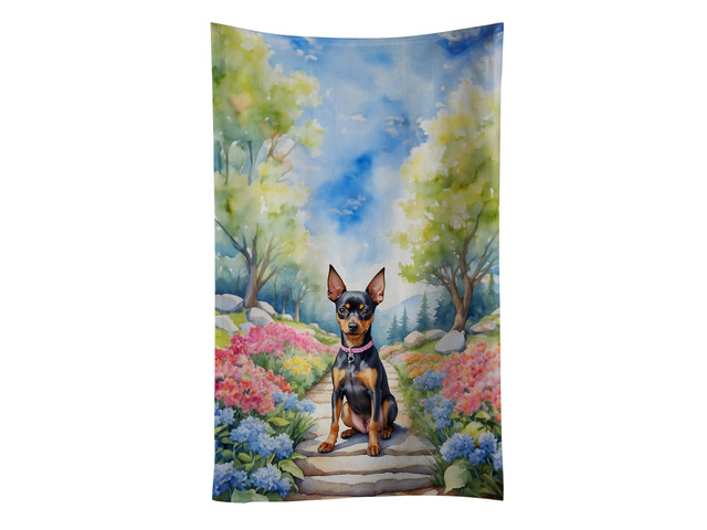 Miniature Pinscher Spring Path Kitchen Towel Dish Cloths Guest Hand Towel Decorative Bathroom Towel for Face,Tea, Dishcloth, Kitchen and Bath
