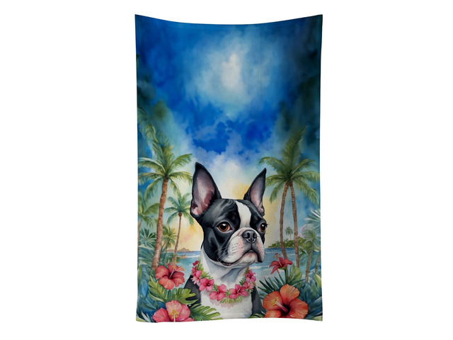 Boston Terrier Luau Kitchen Towel Dish Cloths Guest Hand Towel Decorative Bathroom Towel for Face,Tea, Dishcloth, Kitchen and Bath