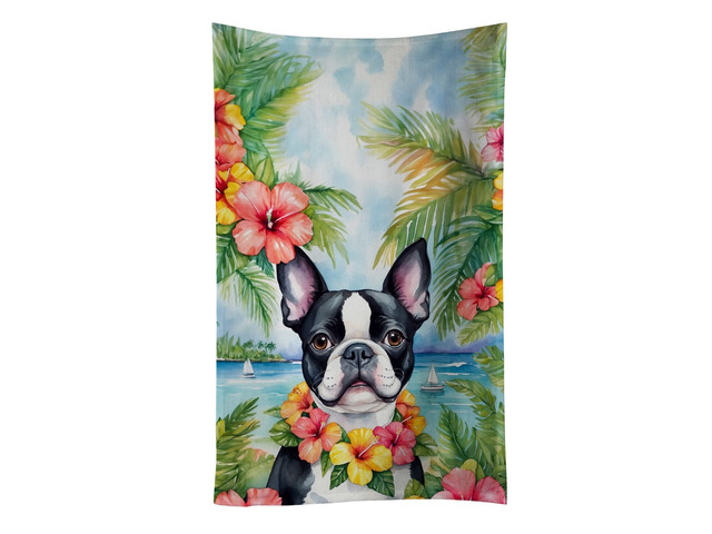 Boston Terrier Luau Kitchen Towel Dish Cloths Guest Hand Towel Decorative Bathroom Towel for Face,Tea, Dishcloth, Kitchen and Bath