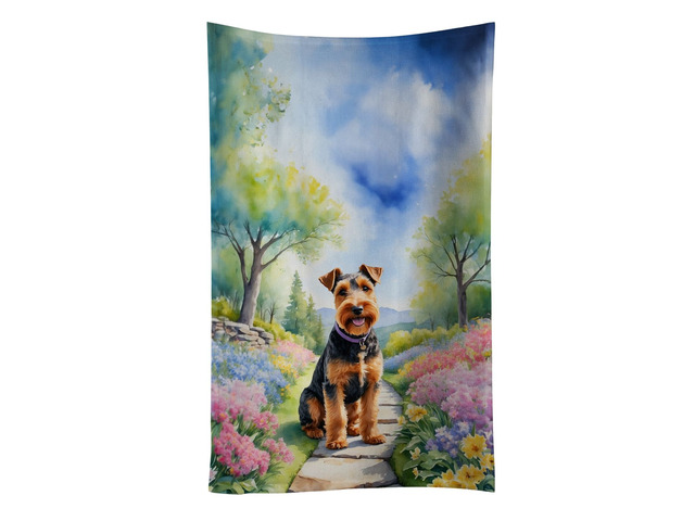 Welsh Terrier Spring Path Kitchen Towel Dish Cloths Guest Hand Towel Decorative Bathroom Towel for Face,Tea, Dishcloth, Kitchen and Bath