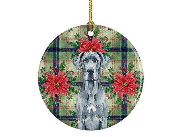 Blue Great Dane Christmas PoinsettIas Ceramic Ornament Christmas Tree Hanging Decorations for Home Christmas Holiday, Party, Gift, 3 in, Multicolor