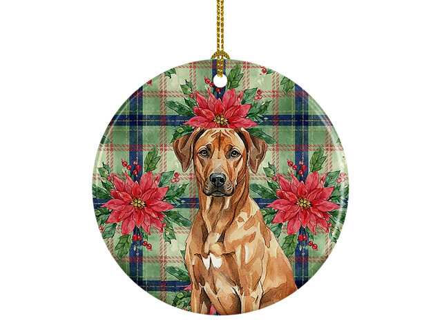 Rhodesian Ridgeback Christmas PoinsettIas Ceramic Ornament Christmas Tree Hanging Decorations for Home Christmas Holiday, Party, Gift, 3 in,...