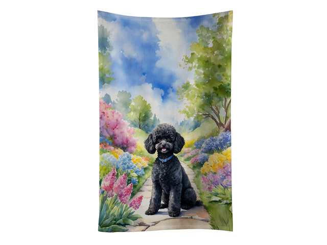 Black Poodle Spring Path Kitchen Towel Dish Cloths Guest Hand Towel Decorative Bathroom Towel for Face,Tea, Dishcloth, Kitchen and Bath