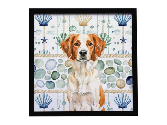Orange and White Brittany Coastal Sea Glass Framed Metal Print Bathroom, Kitchen, Office, Home Decor Wall Art Ready to Hang, Square, 8X8