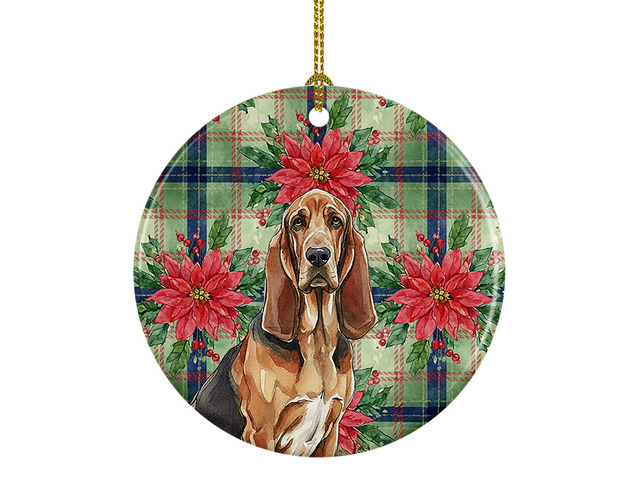 Liver and Tan Bloodhound Christmas PoinsettIas Ceramic Ornament Christmas Tree Hanging Decorations for Home Christmas Holiday, Party, Gift, 3 in,...
