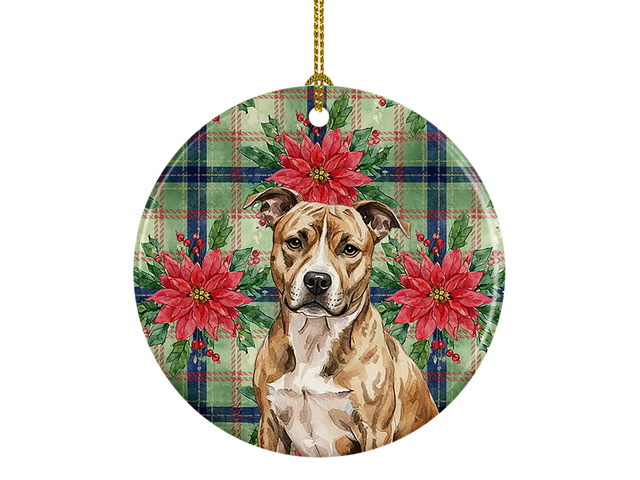Brindle American Staffordshire Terrier Christmas PoinsettIas Ceramic Ornament Christmas Tree Hanging Decorations for Home Christmas Holiday, Party,...