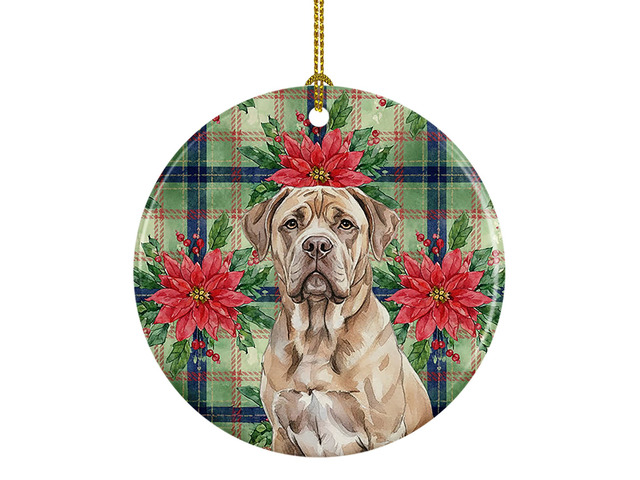 Isabella Dogue de Bordeaux Christmas PoinsettIas Ceramic Ornament Christmas Tree Hanging Decorations for Home Christmas Holiday, Party, Gift, 3 in,...