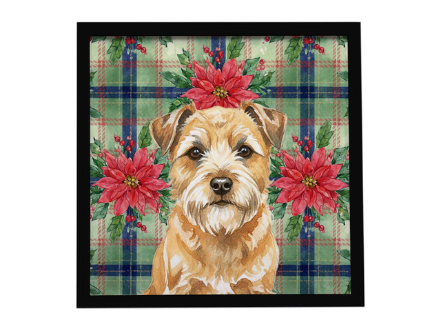 Wheaten Border Terrier Christmas PoinsettIas Framed Metal Print Bathroom, Kitchen, Office, Home Decor Wall Art Ready to Hang, Square, 8X8