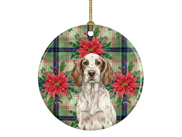 Liver Belton English Setter Christmas PoinsettIas Ceramic Ornament Christmas Tree Hanging Decorations for Home Christmas Holiday, Party, Gift, 3...