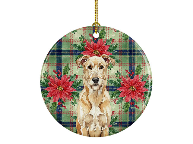 Wheaten Irish Wolfhound Christmas PoinsettIas Ceramic Ornament Christmas Tree Hanging Decorations for Home Christmas Holiday, Party, Gift, 3 in,...