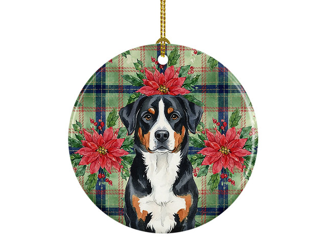 Greater Swiss Mountain Dog Christmas PoinsettIas Ceramic Ornament Christmas Tree Hanging Decorations for Home Christmas Holiday, Party, Gift, 3 in,...