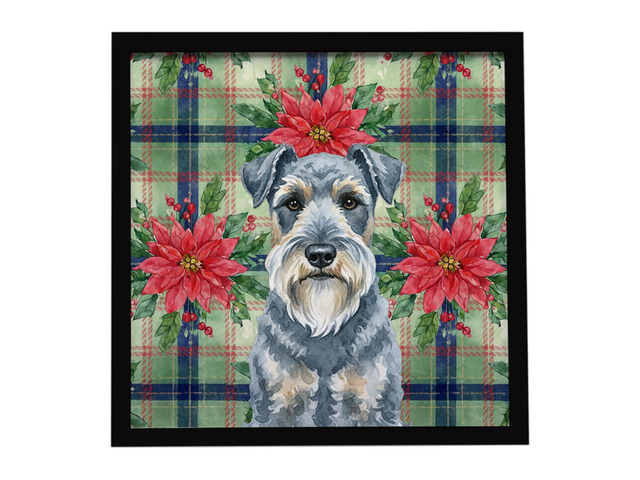 Kerry Blue Terrier Christmas PoinsettIas Framed Metal Print Bathroom, Kitchen, Office, Home Decor Wall Art Ready to Hang, Square, 8X8