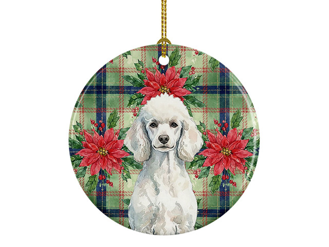 Standard White Poodle Christmas PoinsettIas Ceramic Ornament Christmas Tree Hanging Decorations for Home Christmas Holiday, Party, Gift, 3 in,...