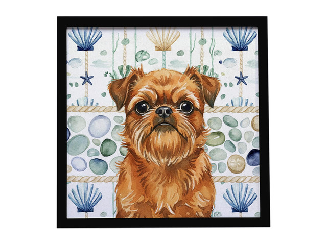 Belge Brussels Griffon Coastal Sea Glass Framed Metal Print Bathroom, Kitchen, Office, Home Decor Wall Art Ready to Hang, Square, 8X8