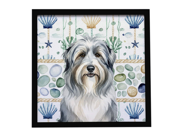 Bearded Collie Coastal Sea Glass Framed Metal Print Bathroom, Kitchen, Office, Home Decor Wall Art Ready to Hang, Square, 8X8