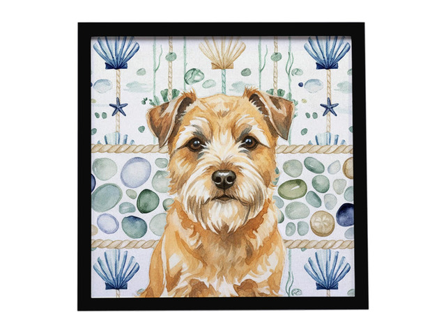 Wheaten Border Terrier Coastal Sea Glass Framed Metal Print Bathroom, Kitchen, Office, Home Decor Wall Art Ready to Hang, Square, 8X8