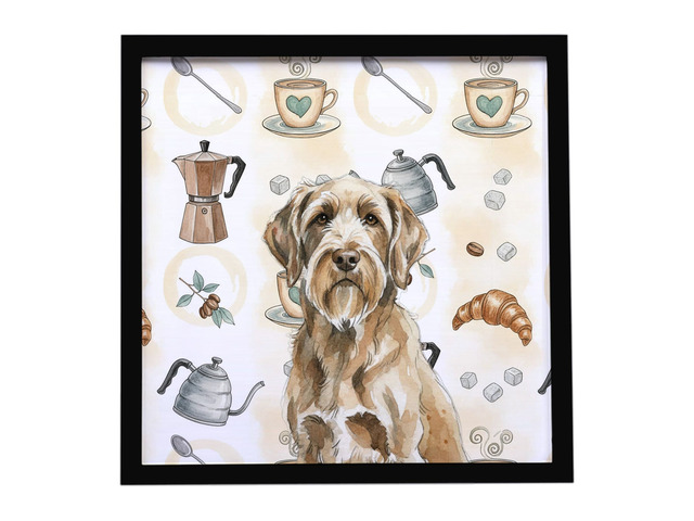 Spinone Italiano Coffee Bar Framed Metal Print Bathroom, Kitchen, Office, Home Decor Wall Art Ready to Hang, Square, 8X8