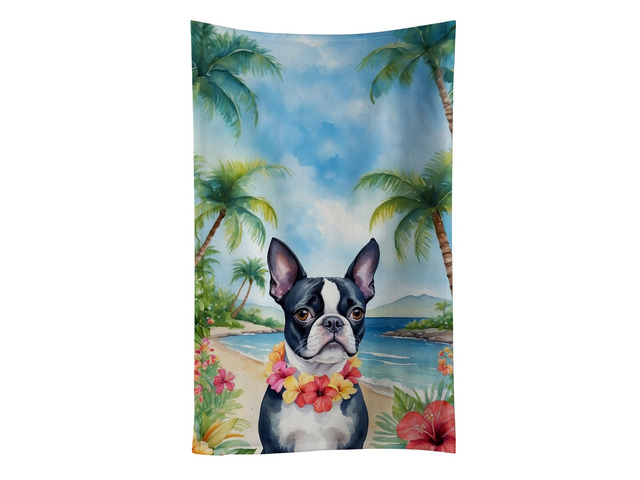Boston Terrier Luau Kitchen Towel Dish Cloths Guest Hand Towel Decorative Bathroom Towel for Face,Tea, Dishcloth, Kitchen and Bath