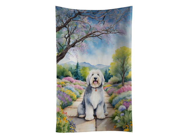 Old English Sheepdog Spring Path Kitchen Towel Dish Cloths Guest Hand Towel Decorative Bathroom Towel for Face,Tea, Dishcloth, Kitchen and Bath